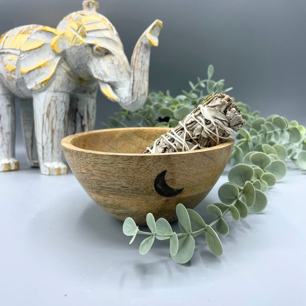 Wooden Ritual Offering Bowl - Three Moons - 14x7cm