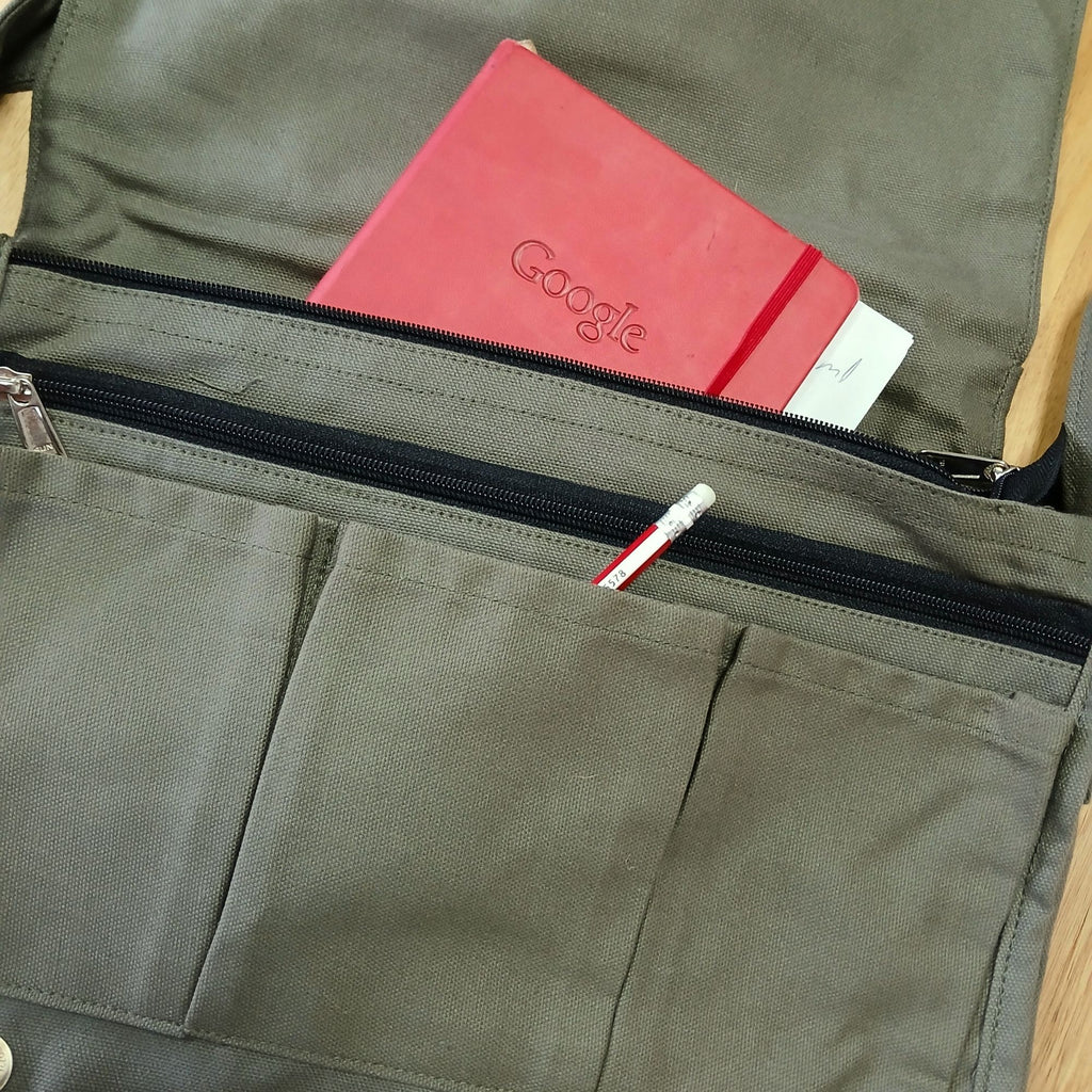 Cotton Canvas Laptop Messenger Bag - Olive