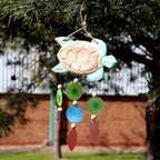 Aqua Turtle Carving & Capiz Shell Wind Chime