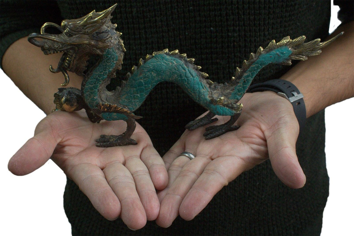 Brass Dragon with Pearl Statue – 27 cm