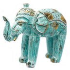 Carved Wood Elephant Statue, Turquoise and Gold – view 4