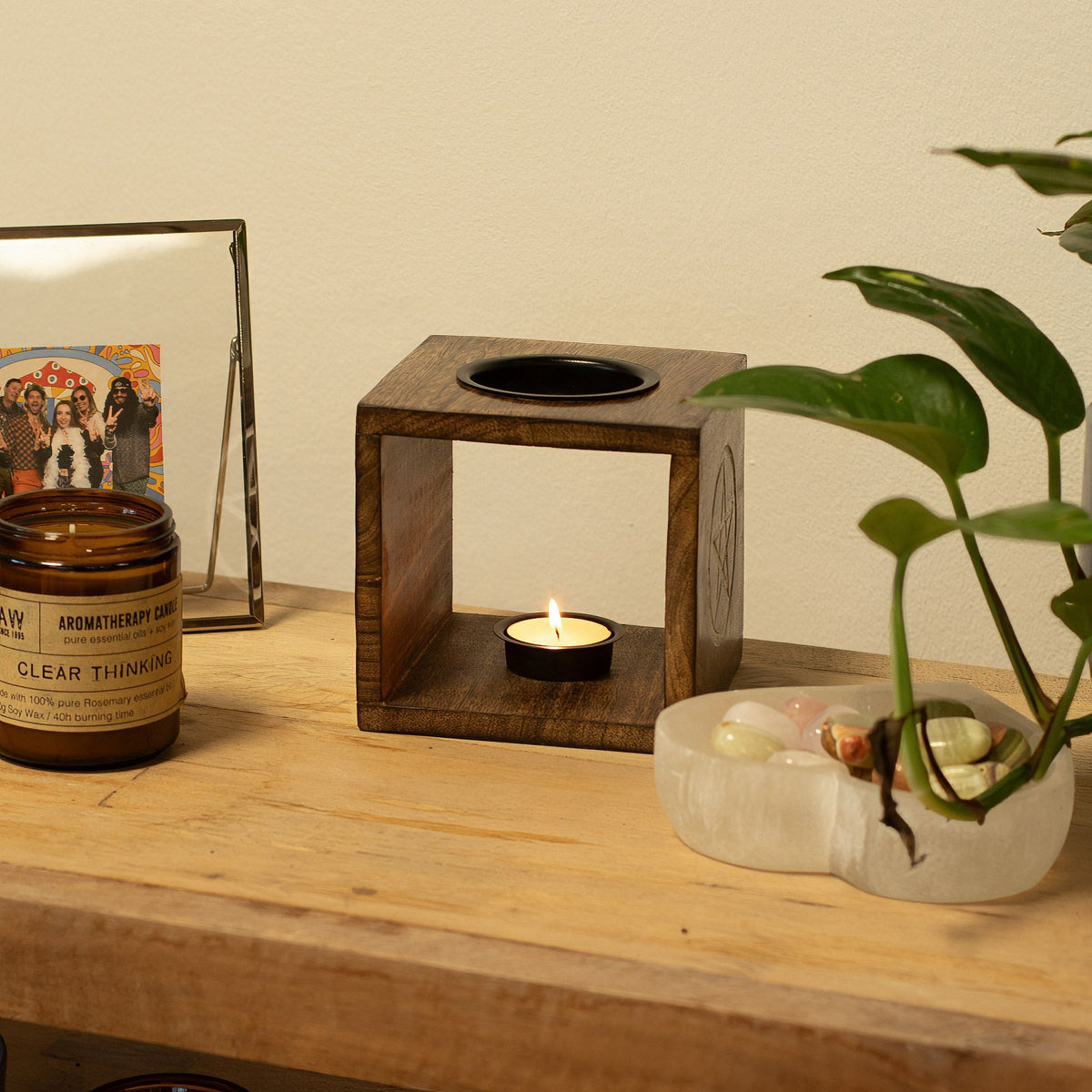 Large Square Mango Wood Oil Burner - Tree of Life – view 5