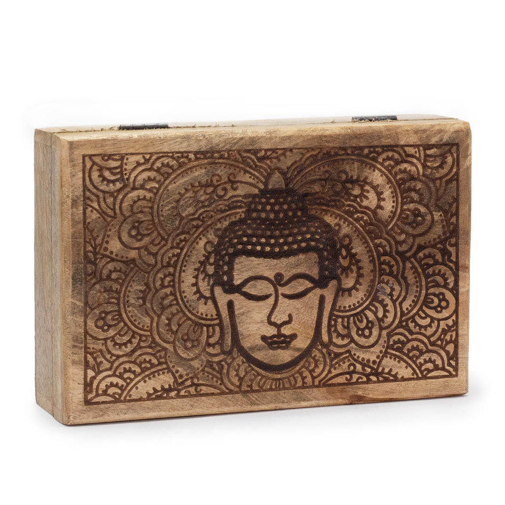 Mango Wood Rectangular Box, Buddha Face Black Engraved – view 2
