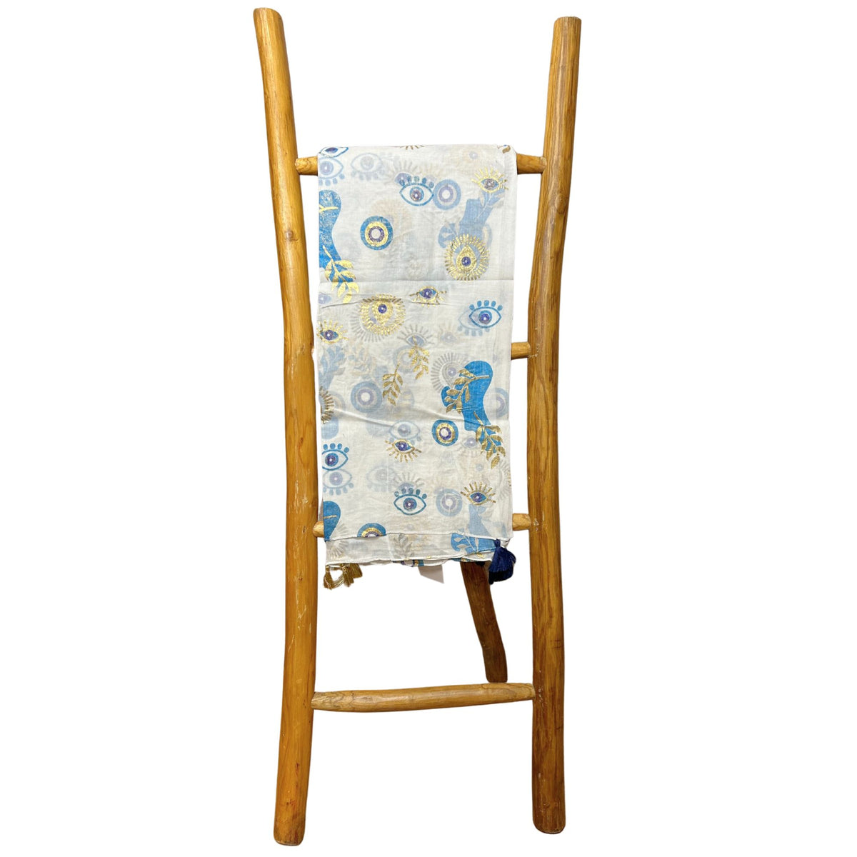Nomad Sari White & Blue Pareo with Gold Evil Eye Design – view 6