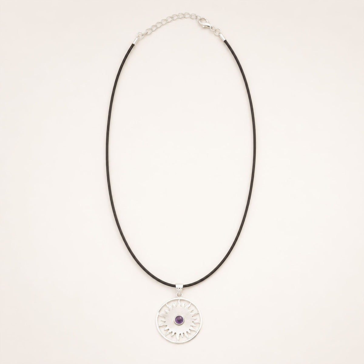 Sun Worship Amethyst Pendant Necklace Silver Plated Cord – view 2
