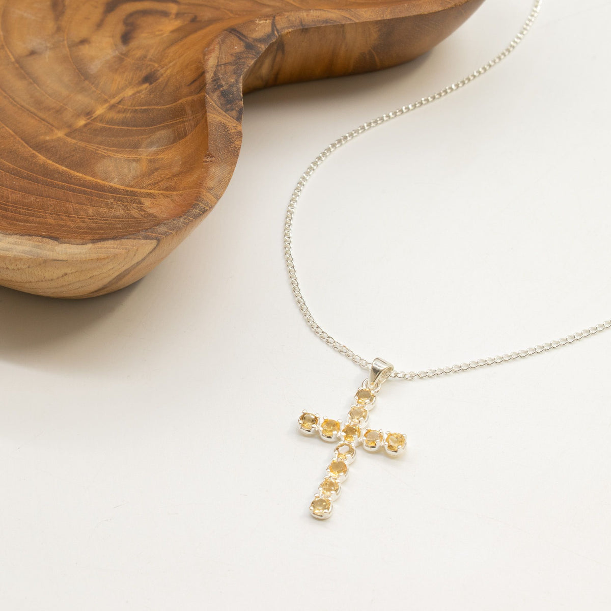 Citrine Crucifix Pendant - Silver Plated 45cm Chain – view 3