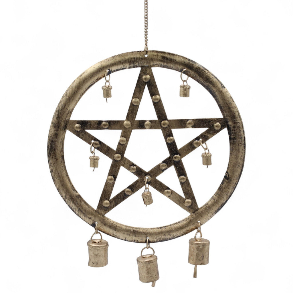 Iron Pentagon Wind Chime with Cow Bells, 25x49cm