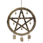 Iron Pentagon Wind Chime with Cow Bells, 25x49cm