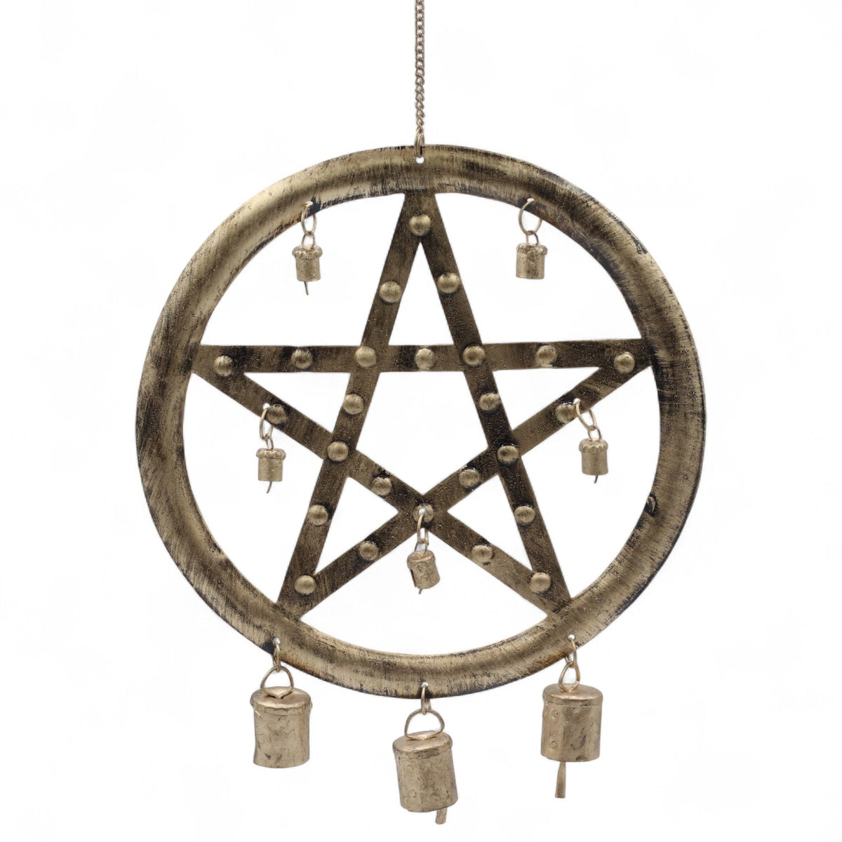 Iron Pentagon Wind Chime with Cow Bells, 25x49cm
