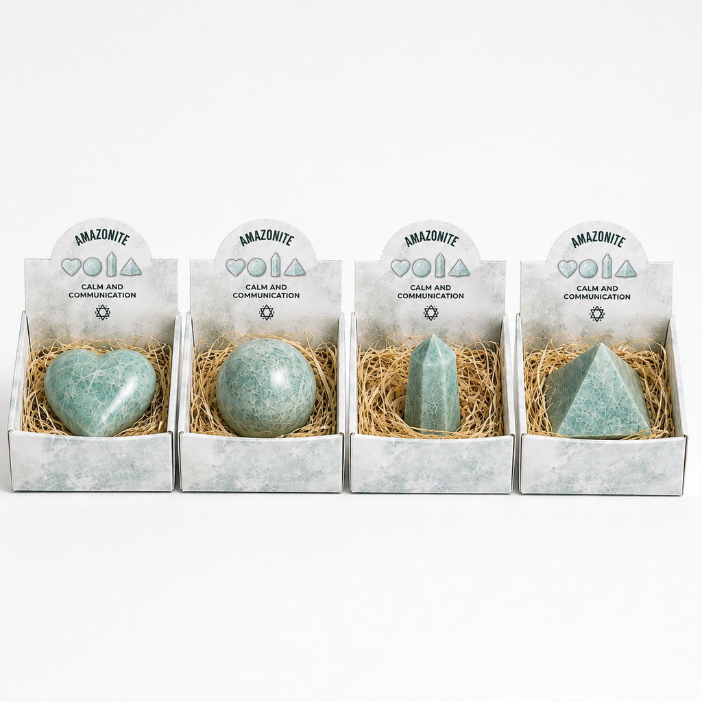 Amazonite Gemstone Shapes Set - Heart, Sphere, Obelisk, Pyramid – view 3