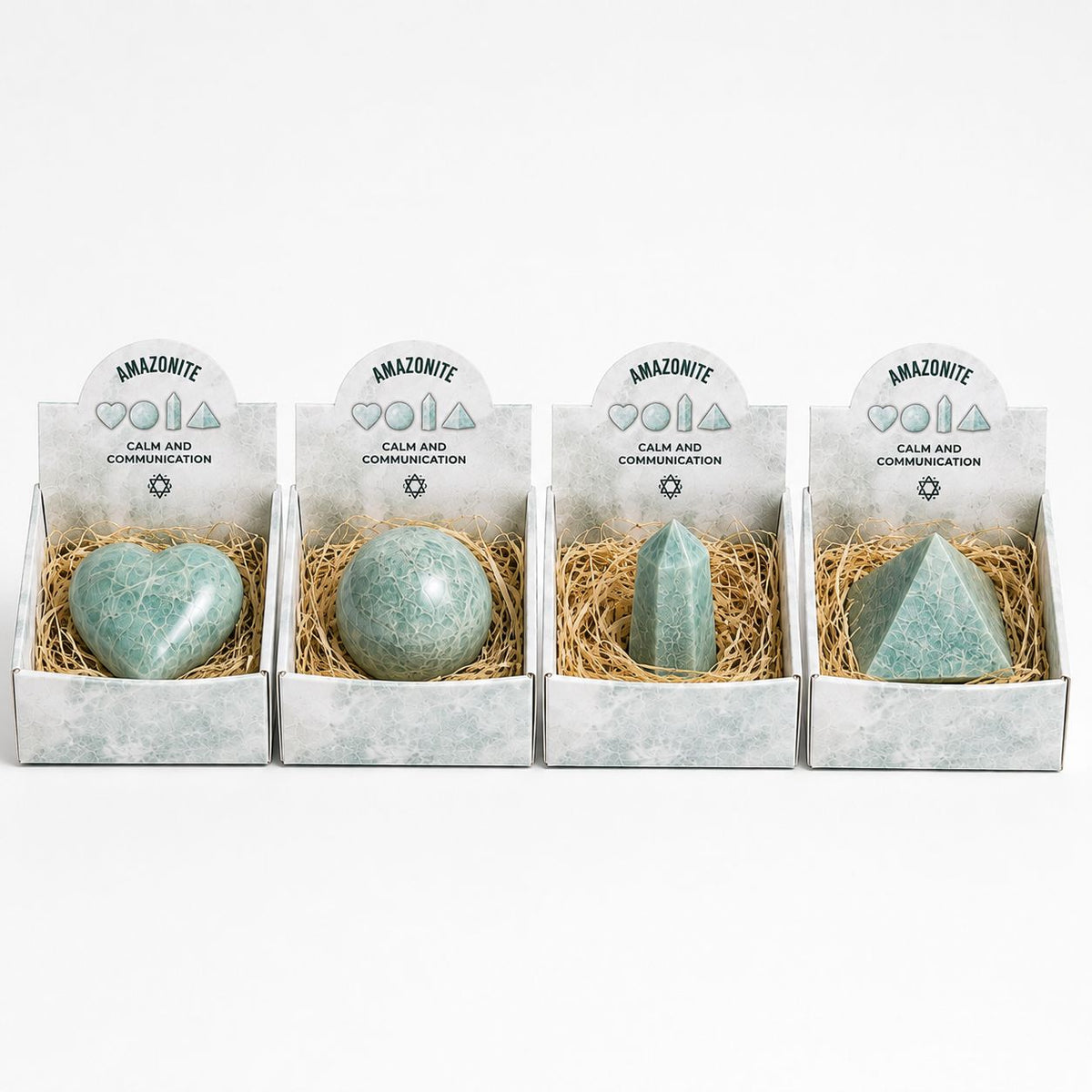 Amazonite Gemstone Shapes Set - Heart, Sphere, Obelisk, Pyramid – view 3