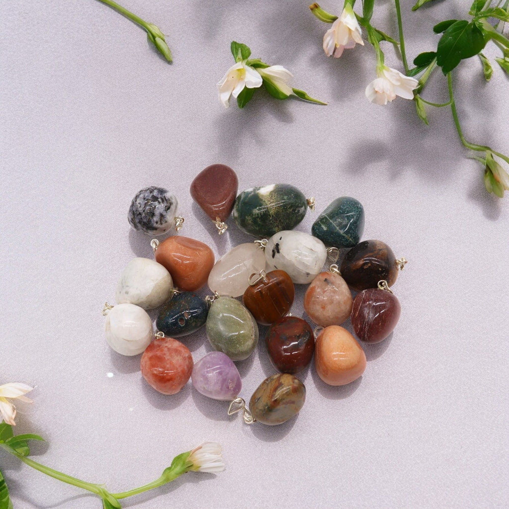 Silver Plated Tumbled Gemstone Pendant