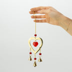 Brass Wind Chime with Ruby Glass Heart Beads, 6.5x24cm – view 2