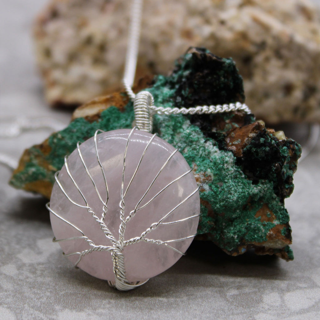 Tree of Life Rose Quartz Gemstone Necklace – view 2