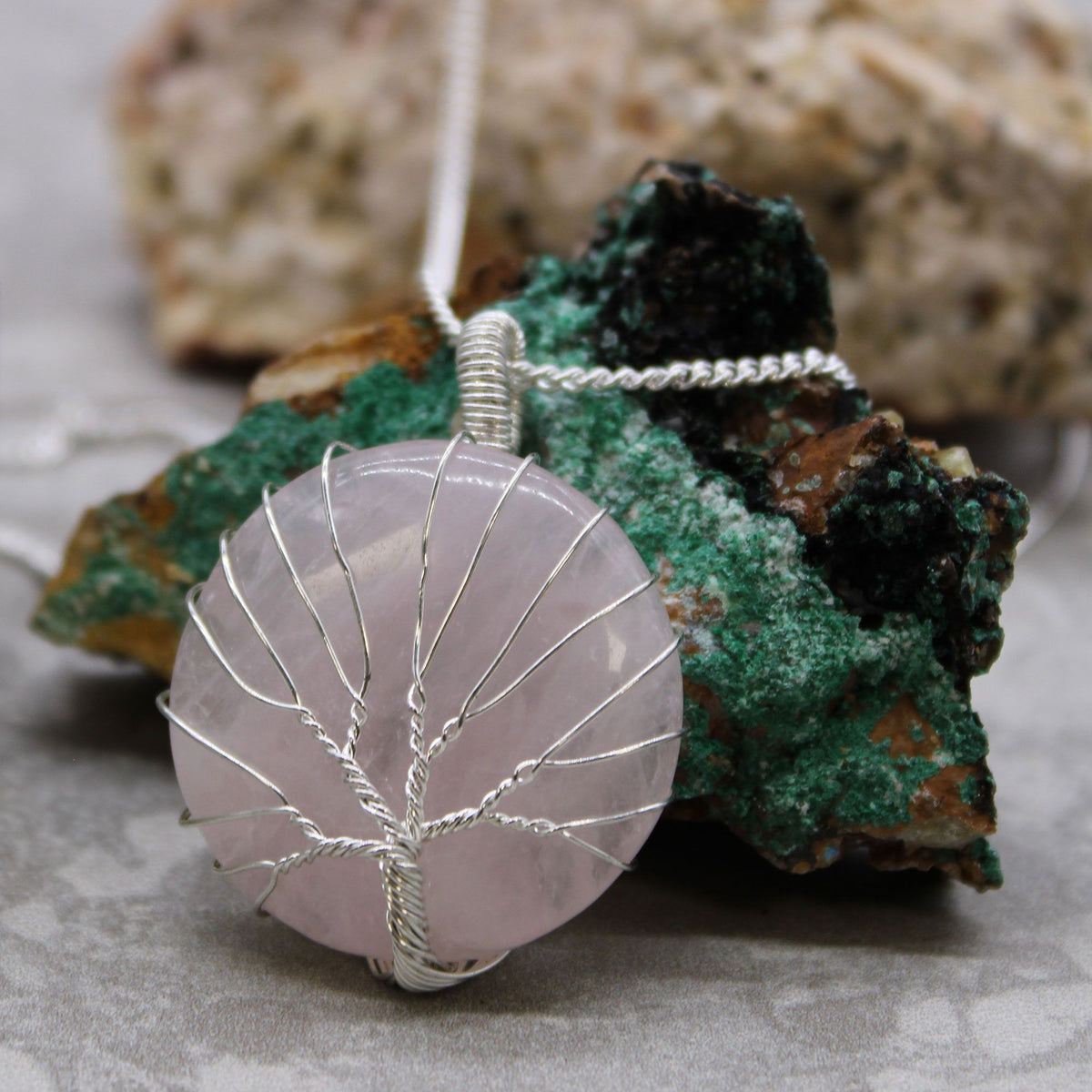 Tree of Life Rose Quartz Gemstone Necklace – view 2