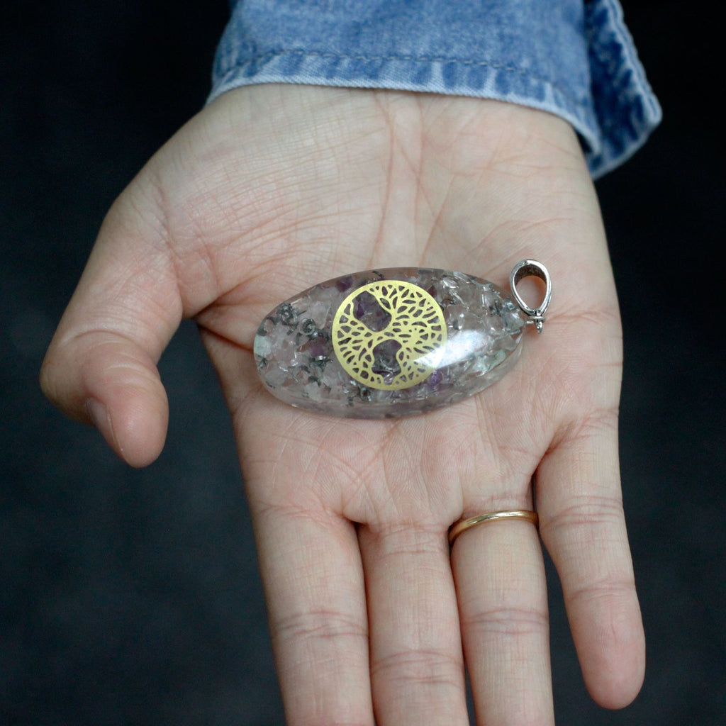 Orgonite Power Pendant - 7 Stone Chakra Oval with Tree – view 3
