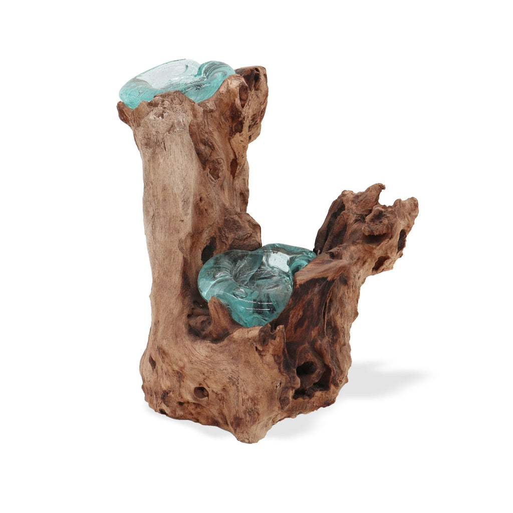 Molten Glass Double Candle Holder on Wood – view 7