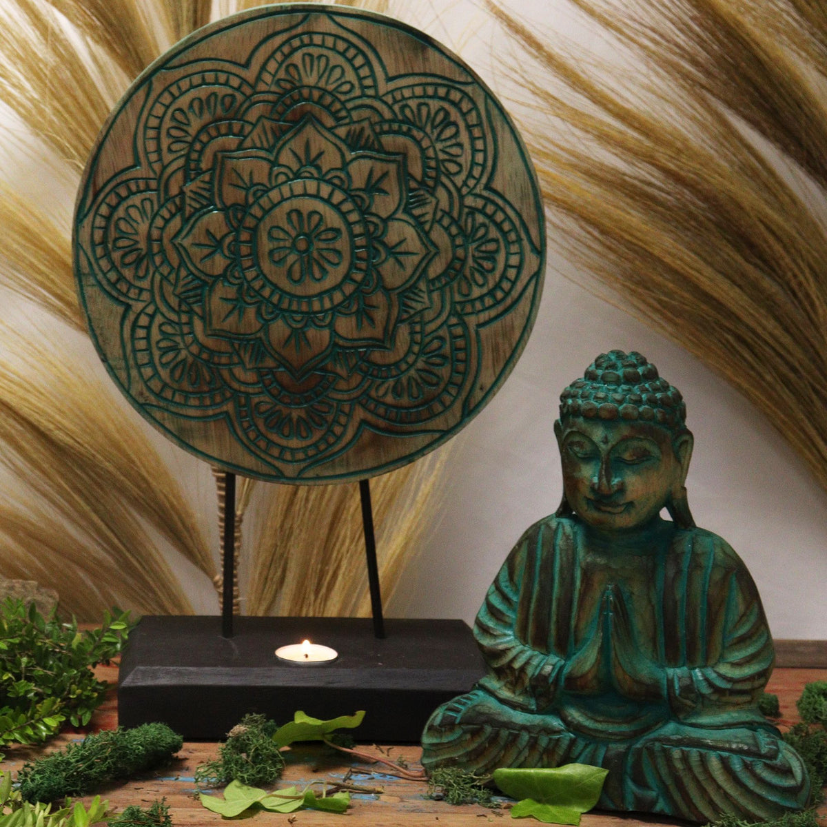 Buddha Feng Shui Set, Knot Mandala, Green Finish – view 2