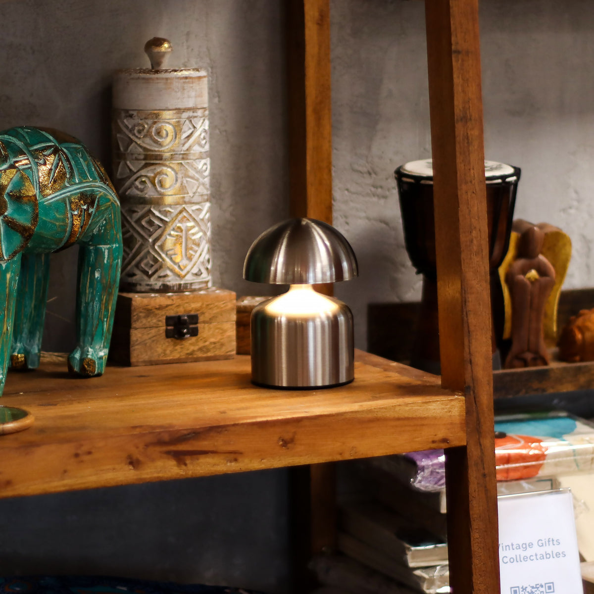 Touch Lamp, Silver Mushroom Dome, USB-C Rechargeable – view 4