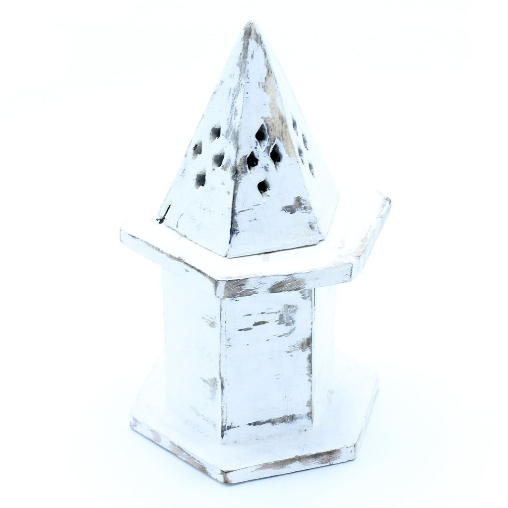 Whitewashed Mango Wood Incense Holder - Pyramid House