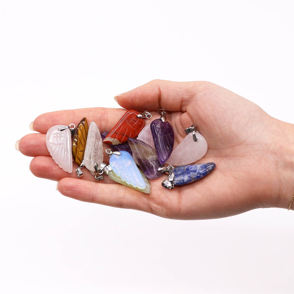 Gemstone Angel Wings Pendants, Set of 12 Assorted