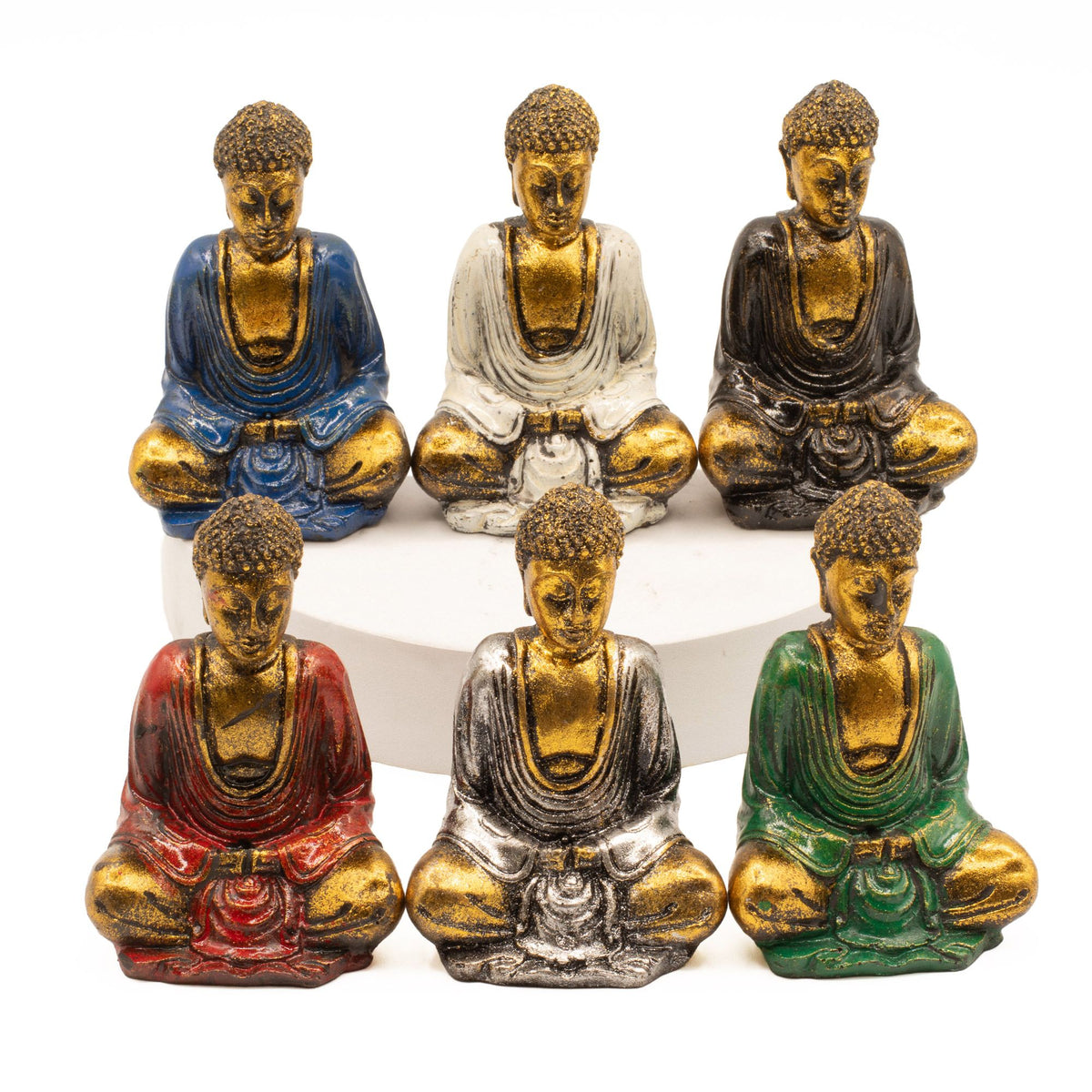 Gold Mini Buddha Statues - Assorted Colours, Set of 6