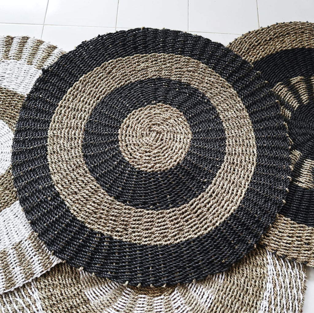 Round Seagrass Rug - Black & Tan Circles - 1m