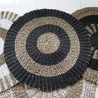 Round Seagrass Rug - Black & Tan Circles - 1m