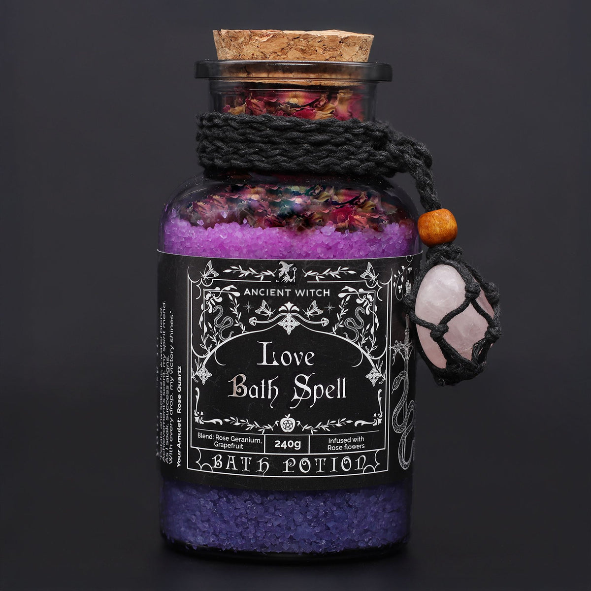 Ancient Witch Bath Spell Potion & Rose Quartz Crystal Amulet - Love – view 3