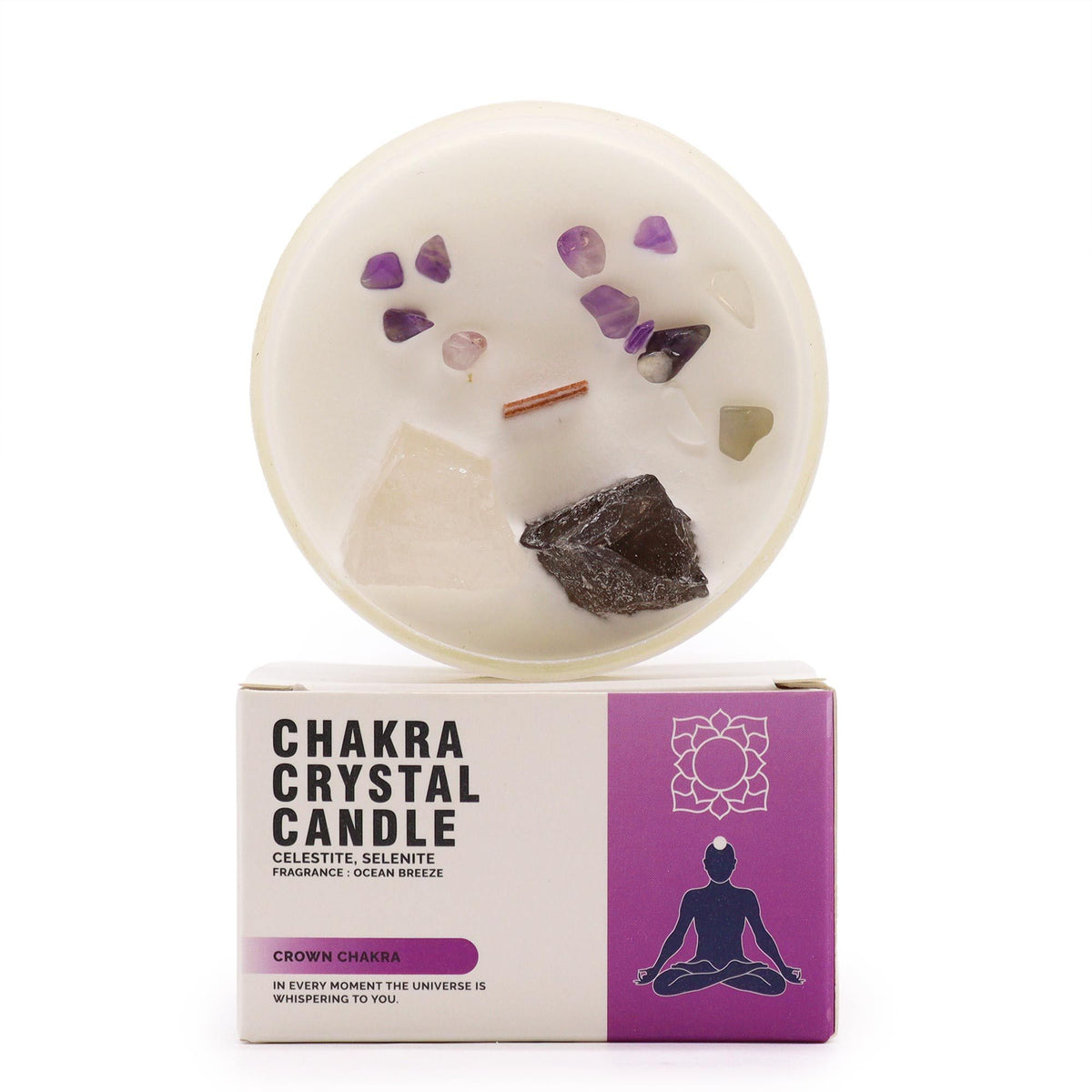 Crown Chakra Crystal Candle with Celestite and Selenite – view 2