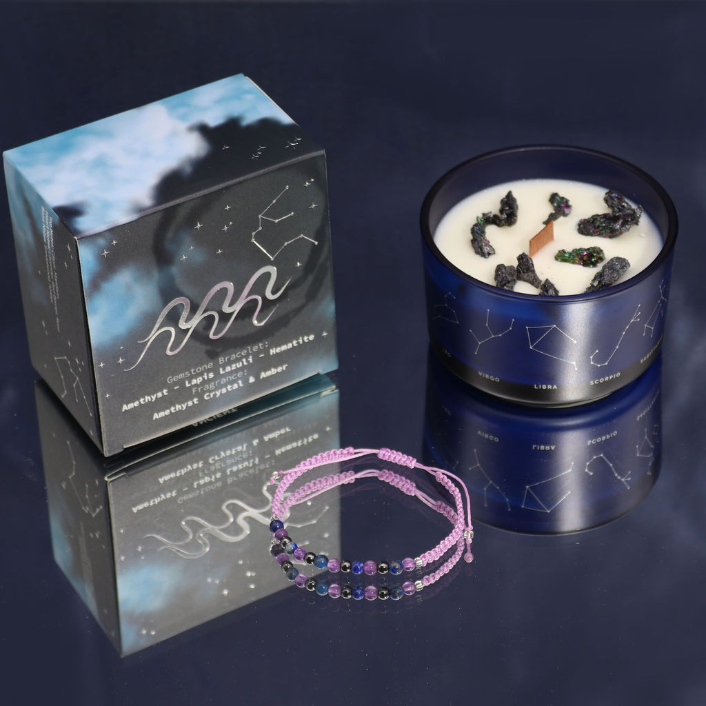 Aquarius Zodiac Crystal Candle with Gemstone Bracelet – view 2