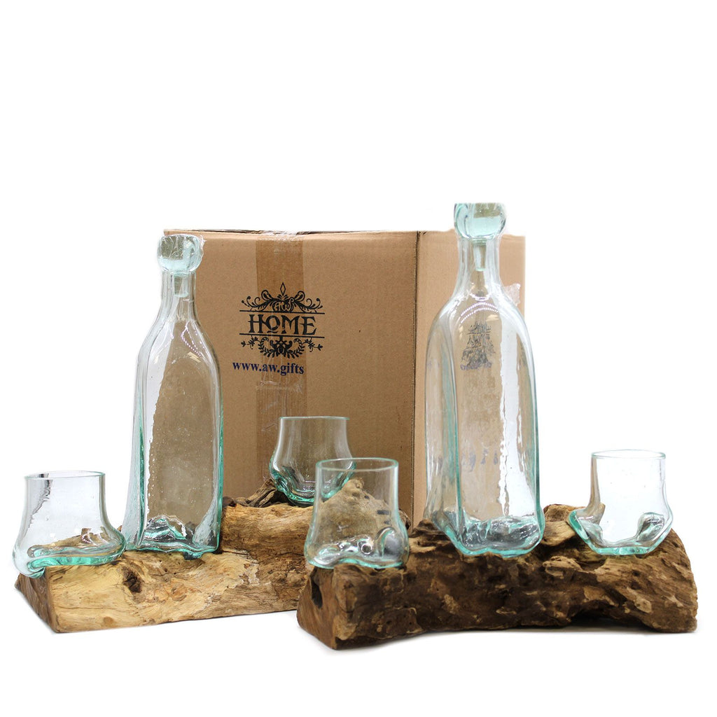 Molten Glass Whisky Set on Wood – view 2