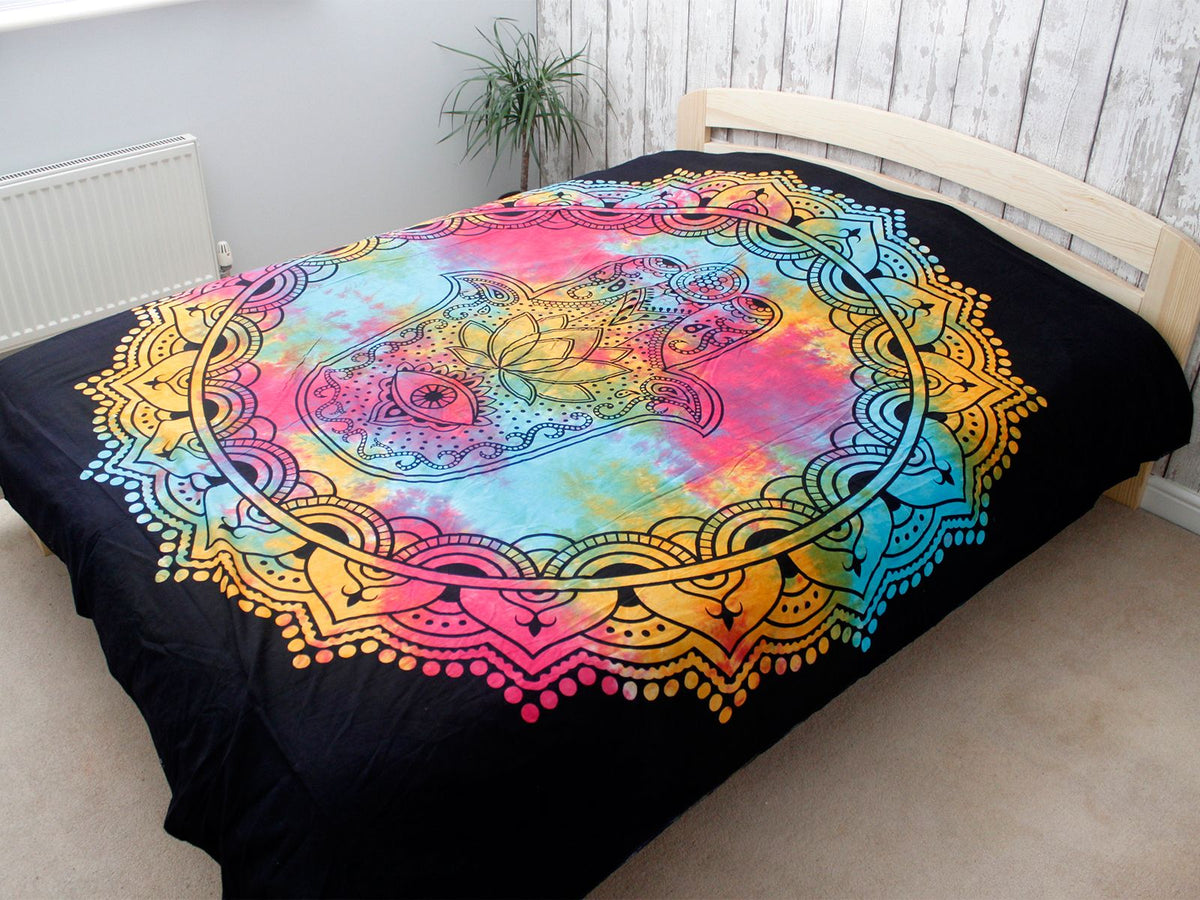 Double Cotton Bedspread & Wall Hanging - Black Hamsa 230x200cm – view 2