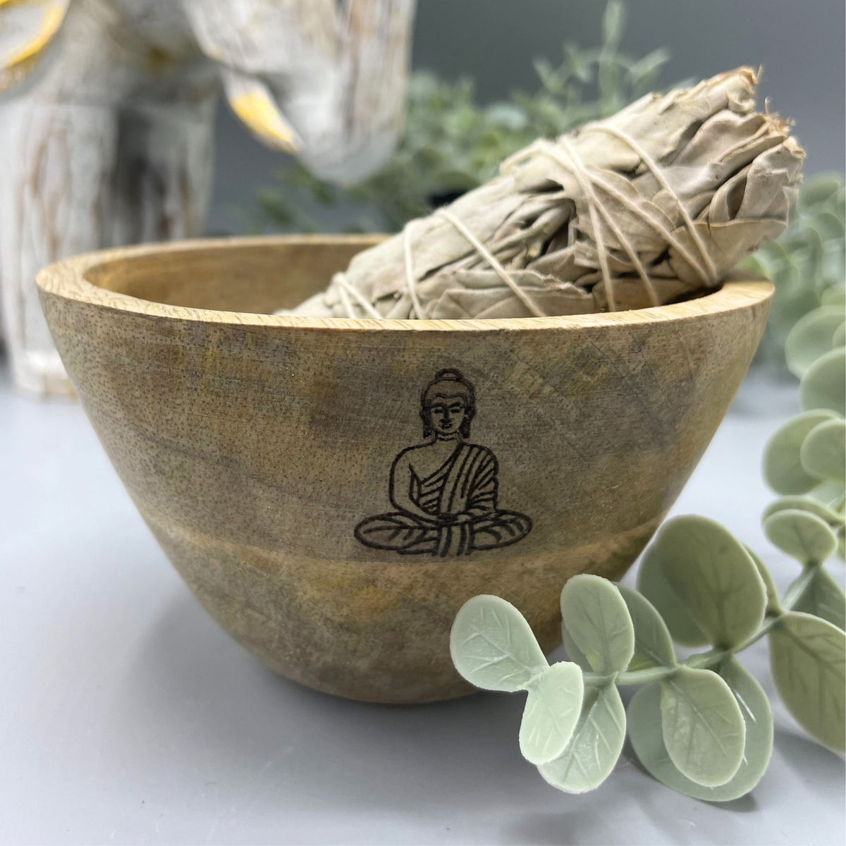 Buddha Wooden Smudge and Ritual Offering Bowl - 12x7cm – view 3