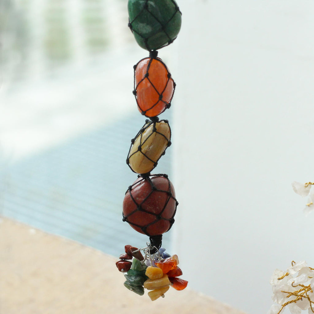 Seven Chakra Chips Hanging Stone Pendant