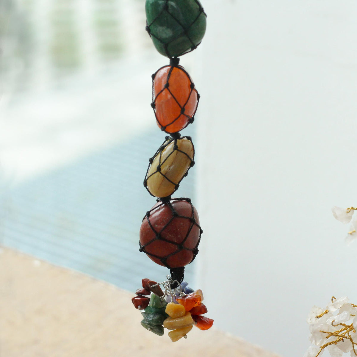 Seven Chakra Chips Hanging Stone Pendant