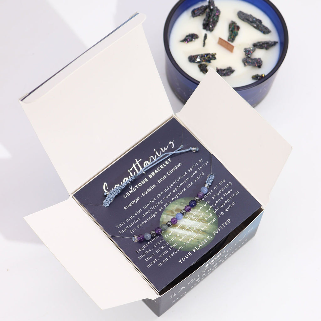 Sagittarius Zodiac Crystal Candle with Gemstone Bracelet – view 2