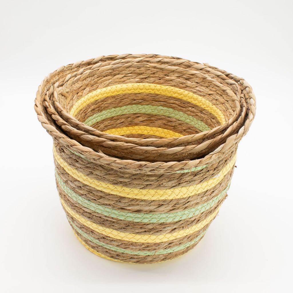 Seagrass Vase-Shaped Baskets, Yellow and Green, Set of 3 – view 8