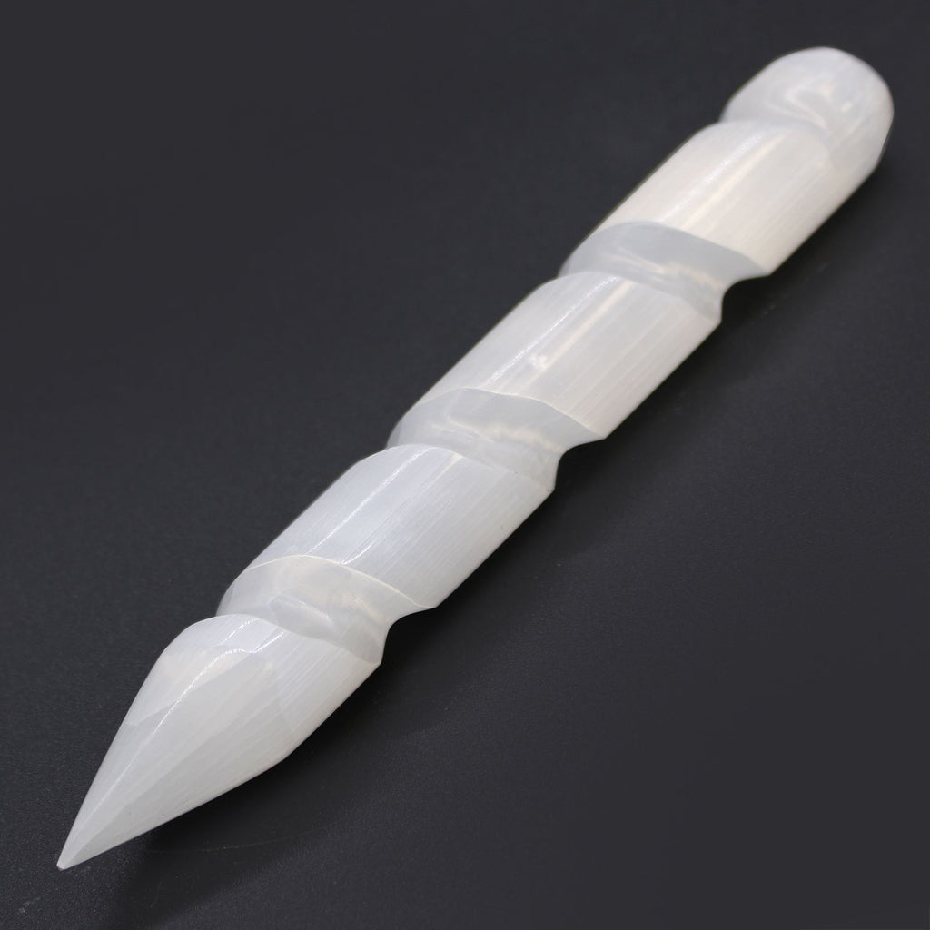 Selenite Spiral Wand 16 cm - Pointed One End