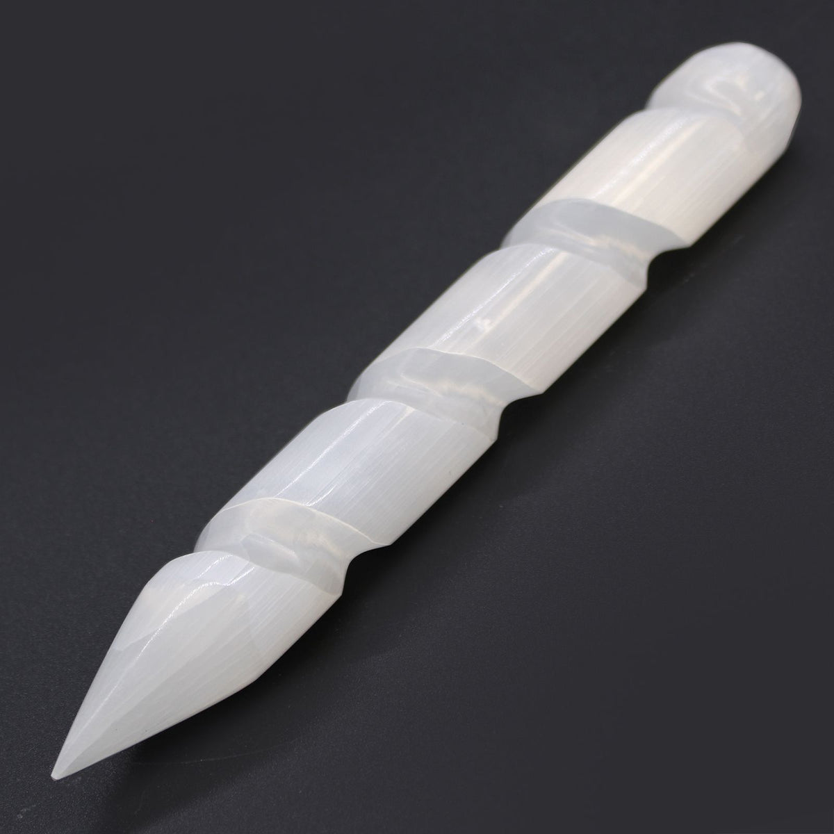 Selenite Spiral Wand 16 cm - Pointed One End
