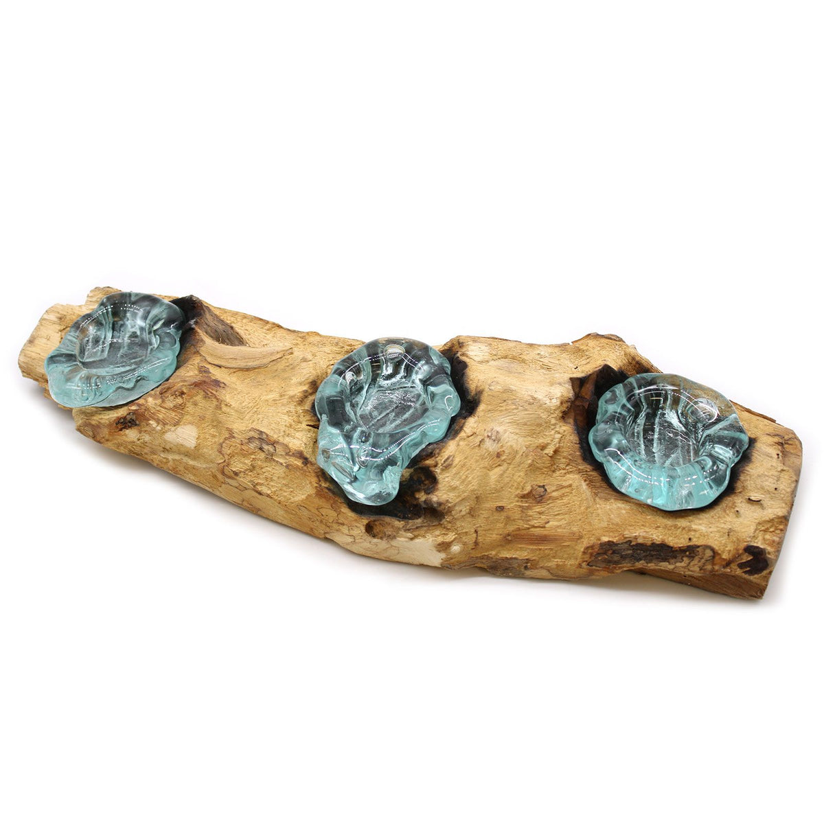 Molten Glass Flat Triple Candle Holder on Wood – view 9
