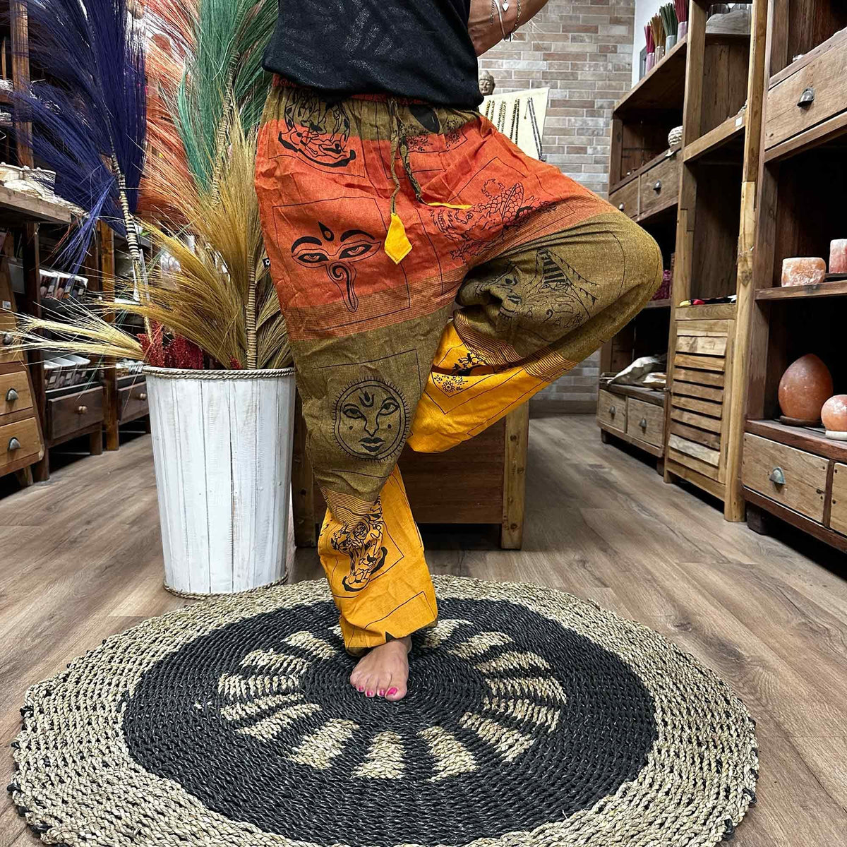 Yoga and Festival Pants - High Cross Himalayan Print on Orange – view 3