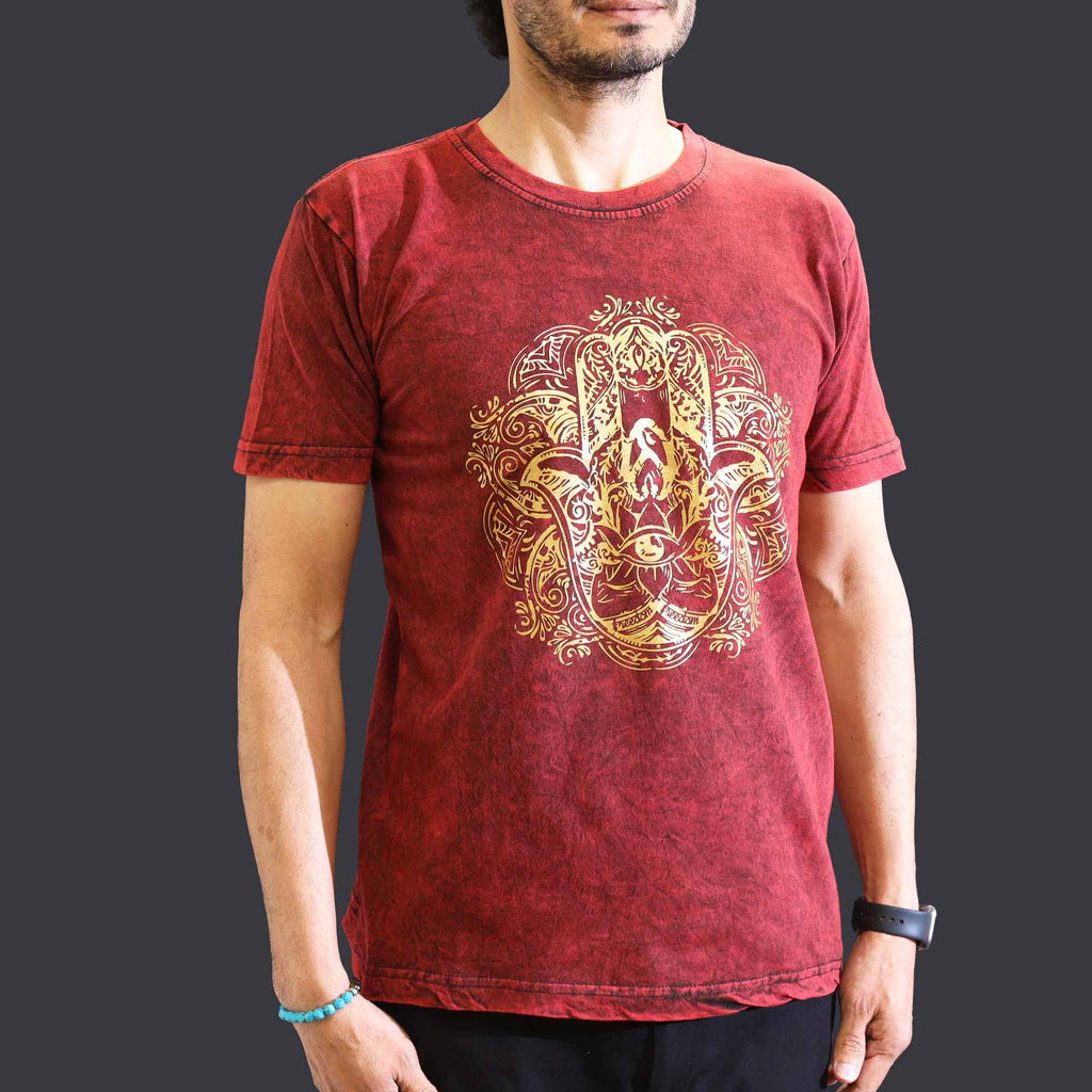Nomad Sari Stonewashed T-Shirt - Hamsa - Maroon - Medium – view 2