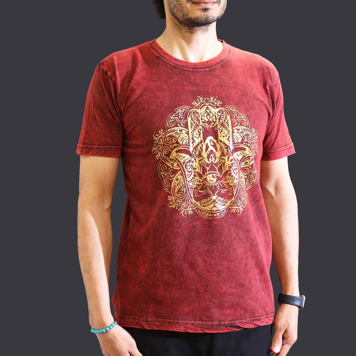 Nomad Sari Stonewashed T-Shirt - Hamsa - Maroon - Medium – view 2