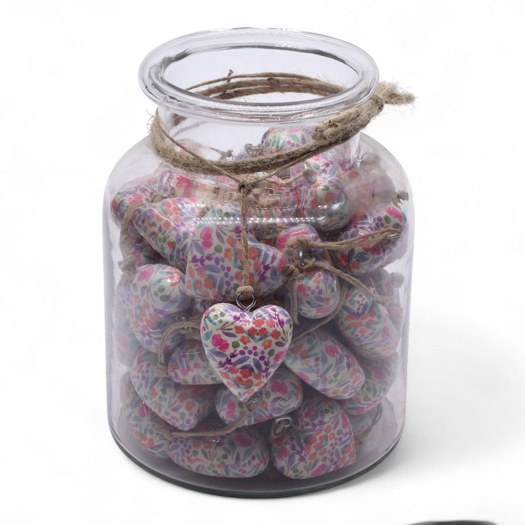 Large Wood Heart Decoration, Pretty Floral, Glass Jar – view 2