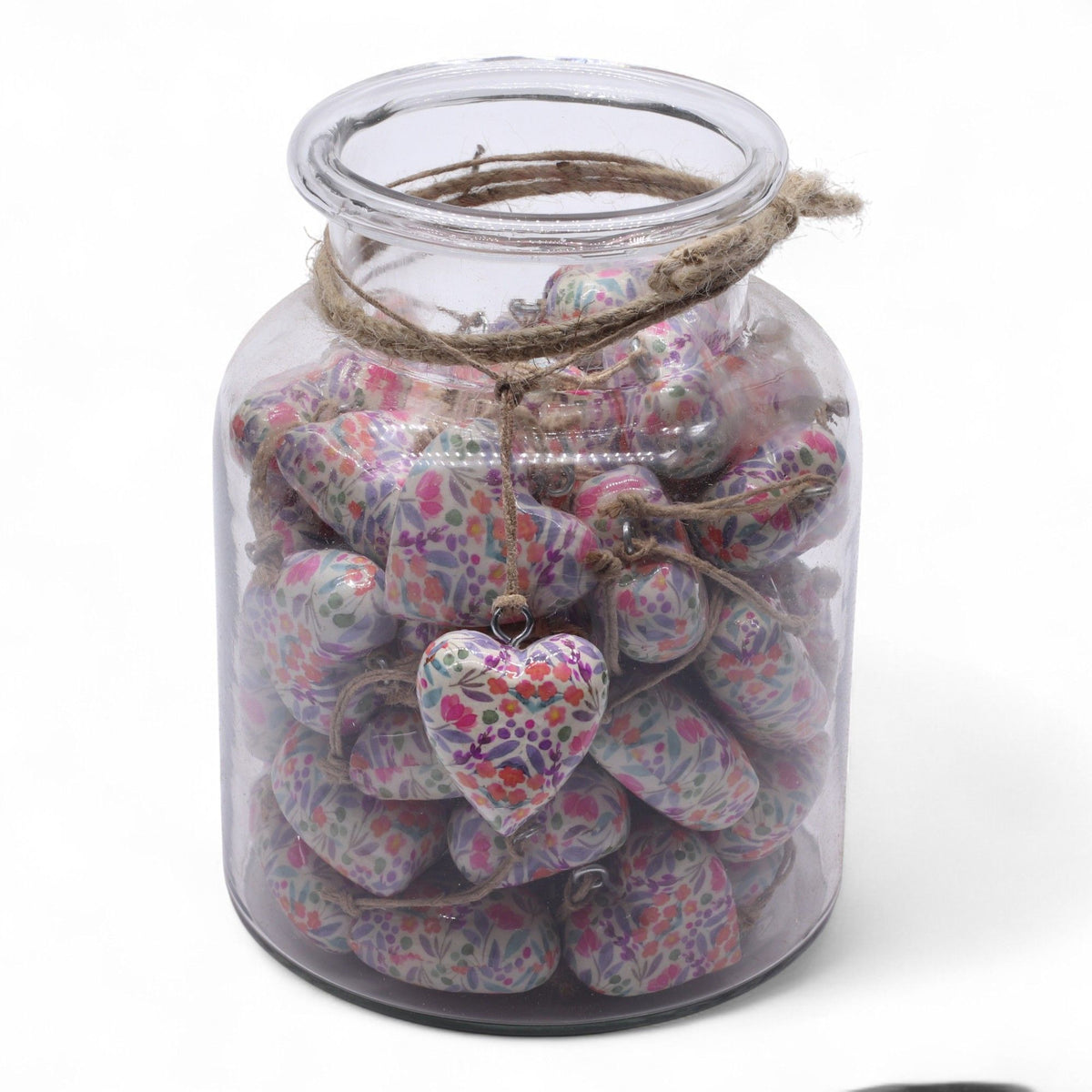 Large Wood Heart Decoration, Pretty Floral, Glass Jar – view 2