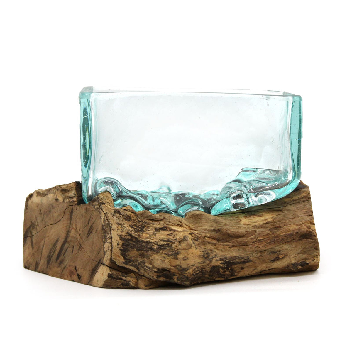 Large Molten Glass Bowl on Wood with Stand – view 4