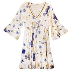 Nomad Sari Evil Eye Dress in White, Blue & Gold, Size M/L – view 3