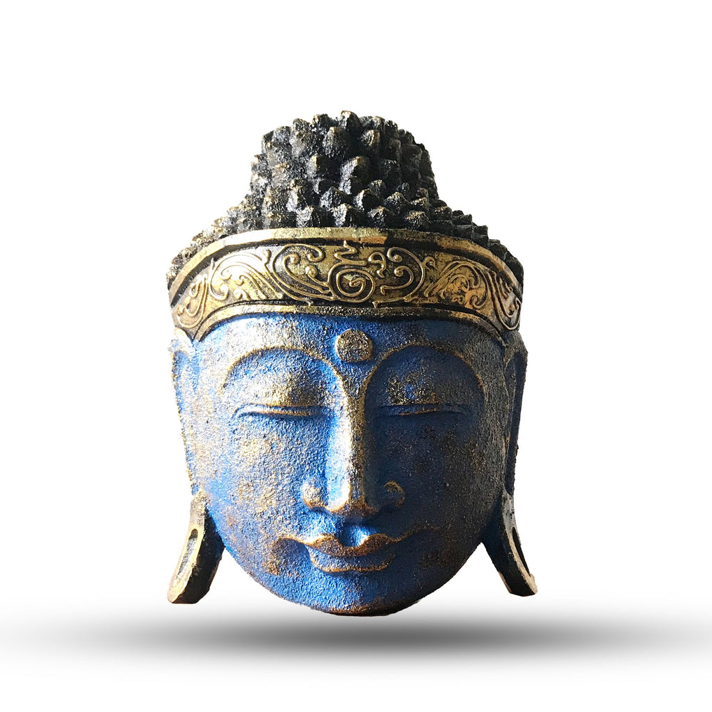 Hand Carved Buddha Head Wall Decor, 25 cm, Blue Shine – view 2