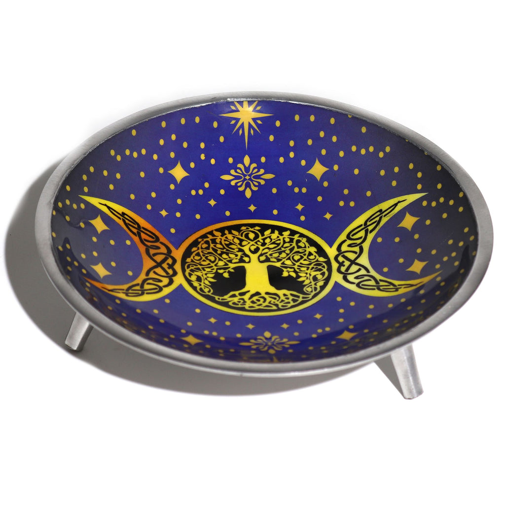 Triple Leg Enamelled Offering Plate - Purple Triple Moon – view 2